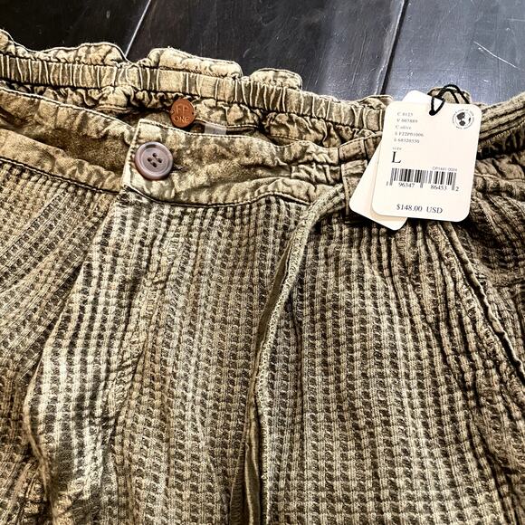 NEW Free People FP One Frankie Pants Waffle Cargo Olive Women's Size L - Picture 3 of 4